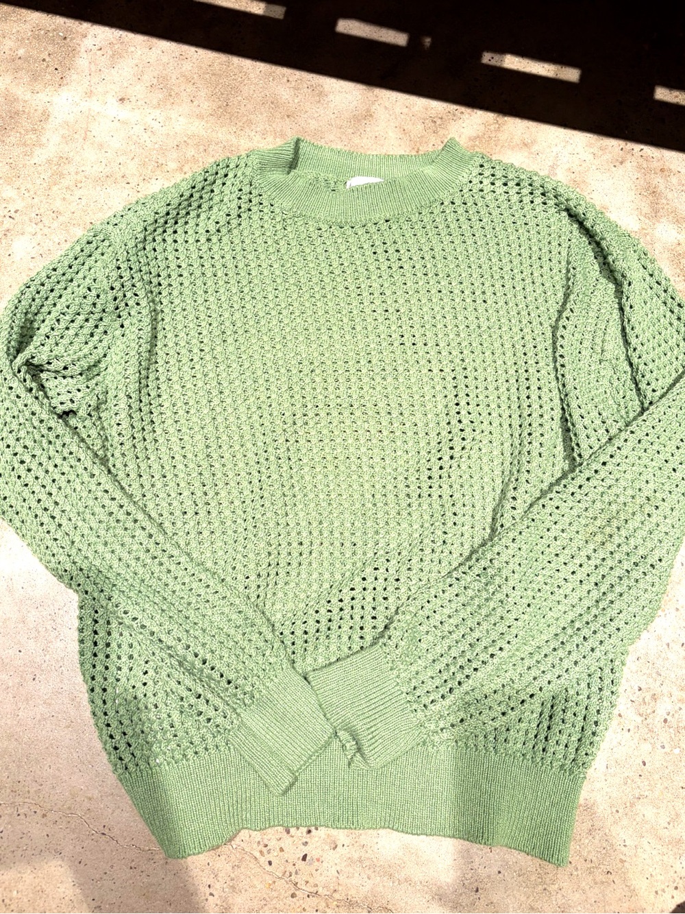 Mango sage green open-knit sweater, size M.